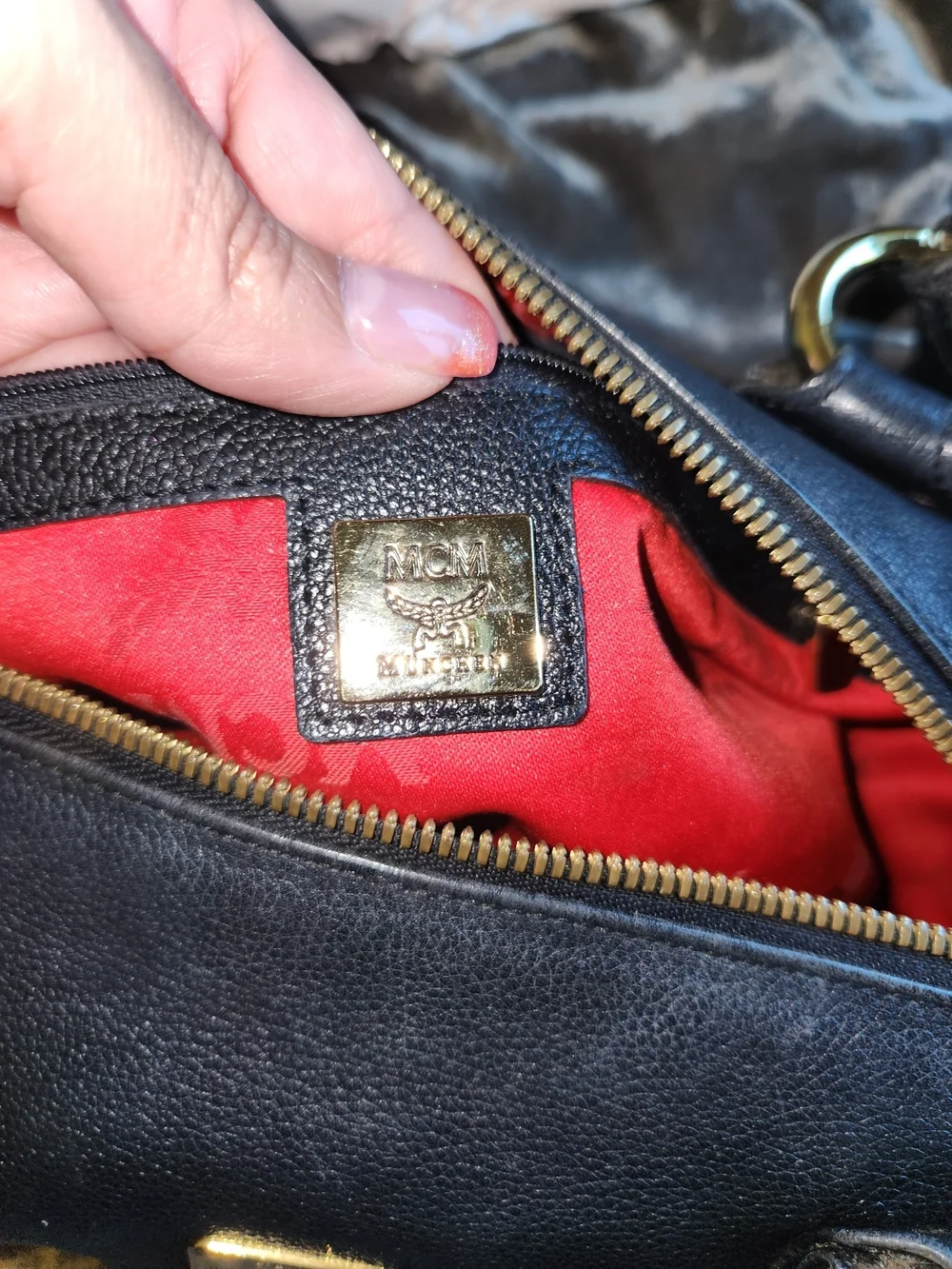 MCM Black Leather Barrel Bag with Gold Hardware